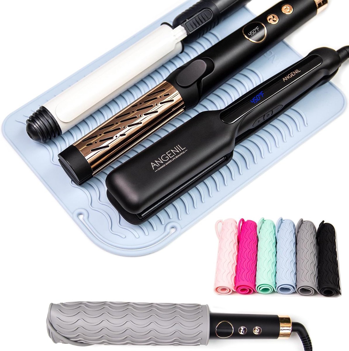 SnelShoppen - ANGENIL Travel Rotating Hair Curler Silicone Heat Mat voor Krultang en Stijltang - Antislip, 11 x 7,9 inch, Cosmetische Accessoires, Foo