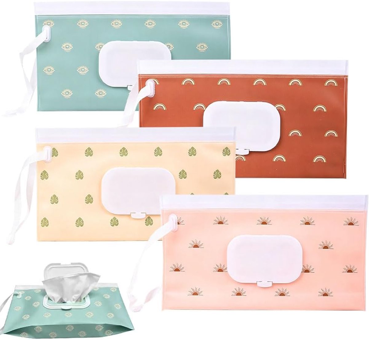 SnelShoppen - Vochtige doekjes-tas voor baby's, 4 stuks herbruikbare doekdispenser, ideaal voor onderweg, luiertas, kinderwagen, rugzak, handtas, prak