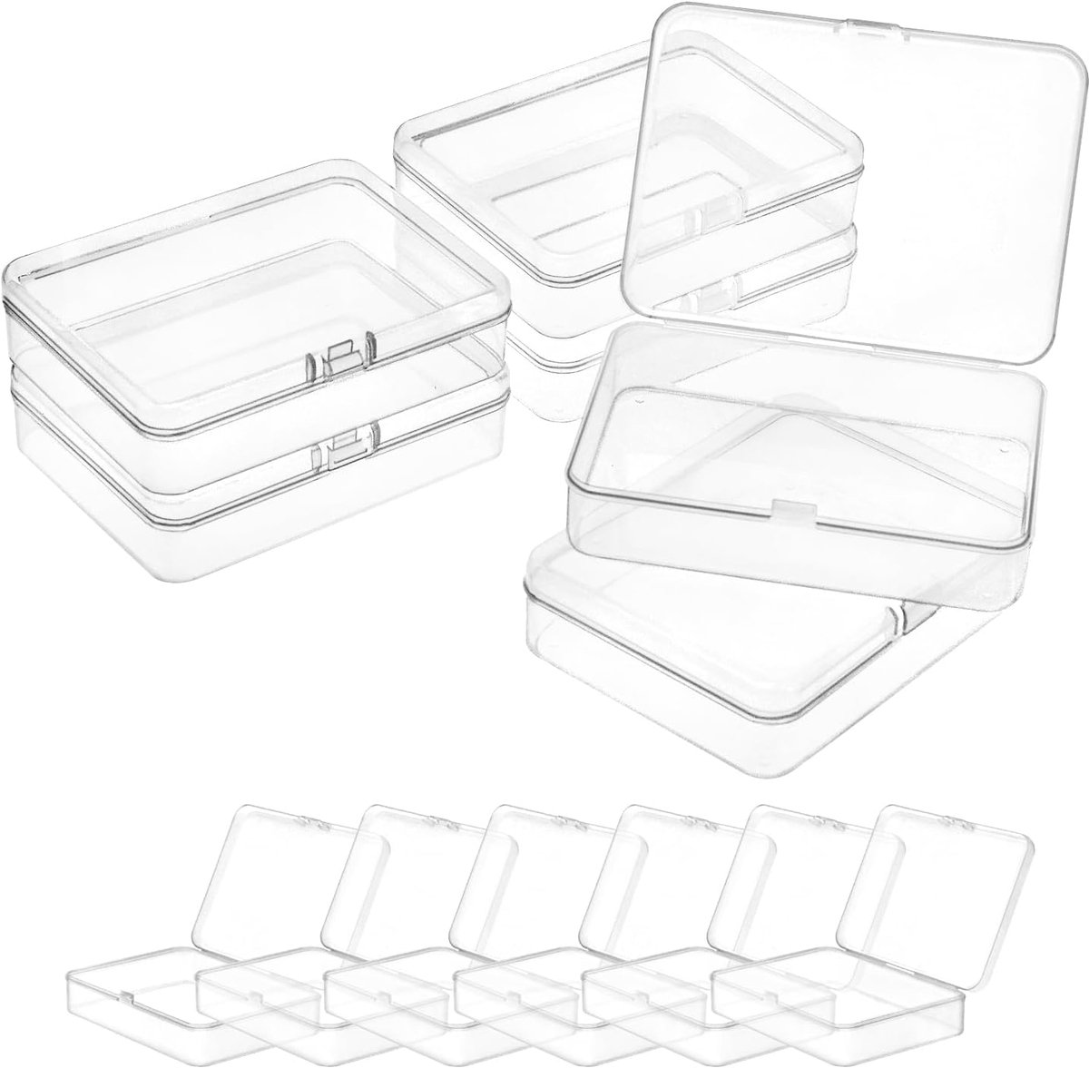 SnelShoppen - 12 Stuks Kleine Vierkante Opbergdozen met Scharnierende Deksel, Transparante Plastic Opbergdozen voor Kralen, Sieraden, Knutselen - 115
