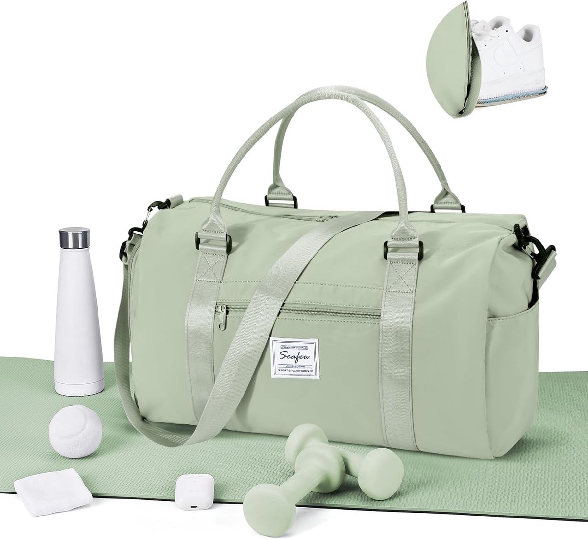 SnelShoppen - Sporttas voor Dames en Heren met Schoencompartiment - Waterdichte Reis- en Trainingsbag - Fitness Duffle Bag - Weekendtas in Grasgroen -