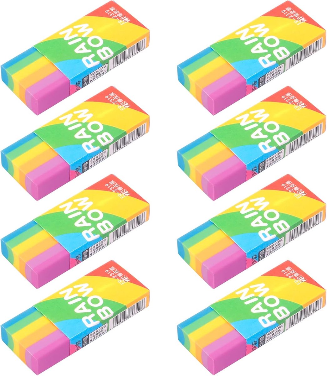 SnelShoppen - 8 Stuks Kleurrijke Regenboog Kinderen Gum Set - Zachte, Niet-Toxische Schoolgummen voor Kinderen - Perfect voor Kantoor, Scholen en Crea