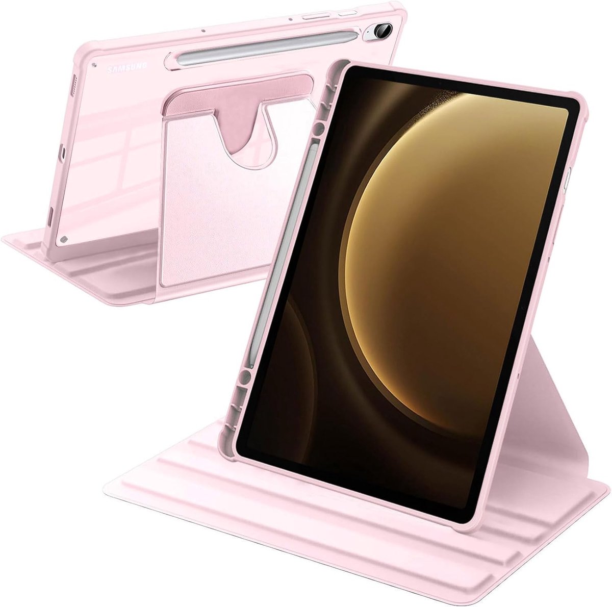 SnelShoppen - Rotating Hoesje voor Samsung Galaxy Tab S10 Lite / S10 FE 2025 / S9 FE 10.9" / S9 11" 2023, Schokbestendig, Auto Wake Up/Sleep, Roze