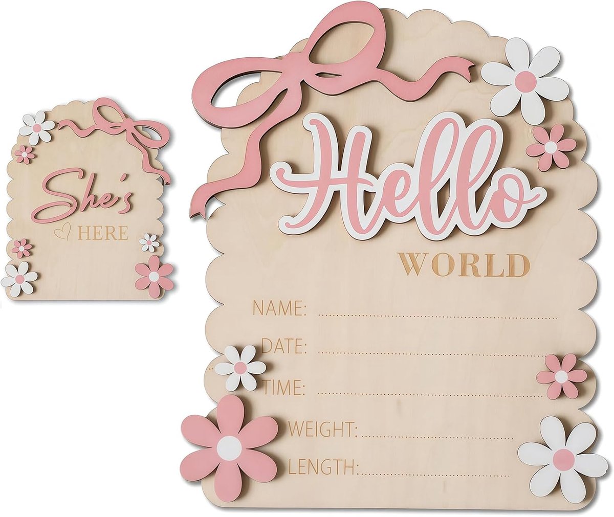 SnelShoppen - Meilenstein Cards Baby Wood - Baby Announcement Board met Hello World Neon Sign - Dubbelzijdige Houten Kaart voor Geboorte Aankondiginge