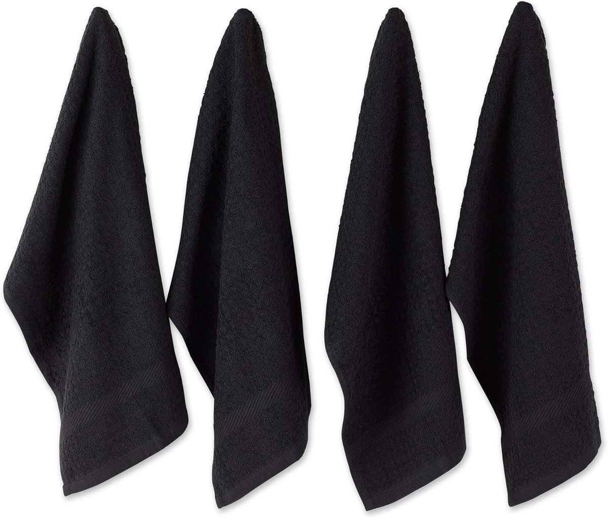 SnelShoppen - Set van 4 Ultra Absorbente Keukenhanddoeken 15 x 26 inch - 100% Katoen, Zwart, Voor Droog- en Schoonmaaktaken in de Keuken