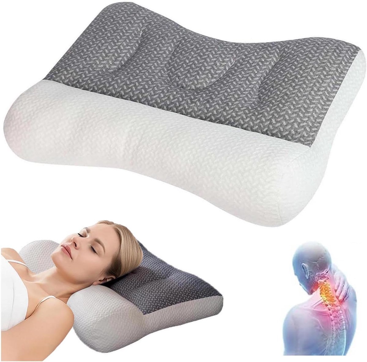 SnelShoppen - Ergonomisch Orthopedisch Slaapkussen voor Slaapapneu, Geheugenfoam Kussen voor Nek en Schoudersteun, Ideaal voor Zij-, Rug- en Buikslape
