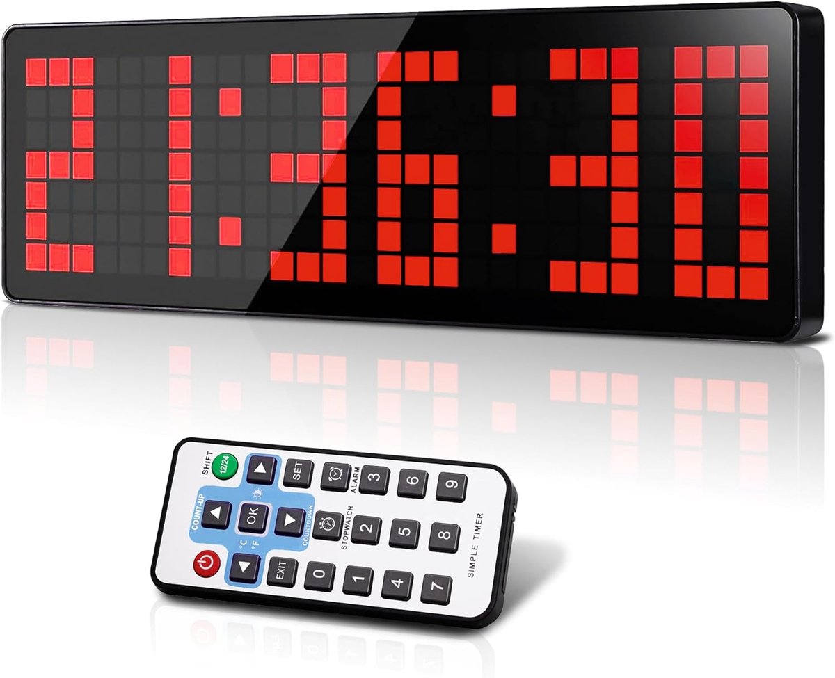 SnelShoppen - Fitness Training Gym Timer 13.2 inch LED Wandklok met Countdown, Stopwatch en Interval Timer voor Thuis, Garage en Sport