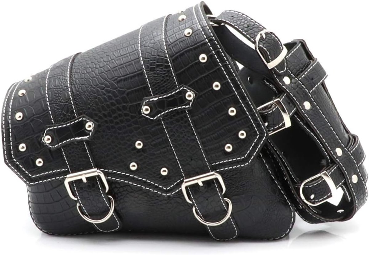 SnelShoppen - Motorcycle Saddlebags Lederen PU Waterdichte Motor Zijkoffers - Zwart Links - Duurzaam, Compact, Ideaal voor Sleutels, Telefoon, Portemo