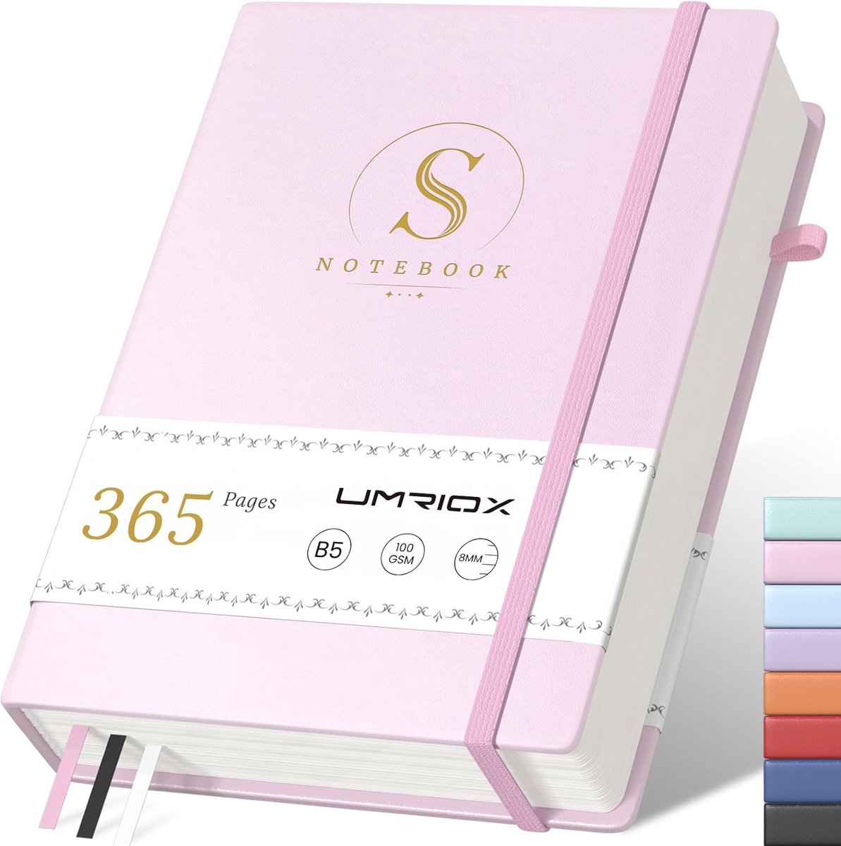 SnelShoppen - Lined Notebook A5 Hardcover, Leer Notitieboek, 365 Dikke Pagina's 100gsm, 17.8 x 25.5 cm, Roze, Ideaal voor Kantoor en School
