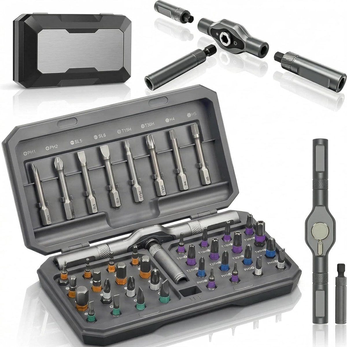 SnelShoppen - 42-in-1 Magnetische Schroevendraaier Set - Multi-Bit Ratel Schroevendraaierset met Opbergkoffer - Perfect voor Computer, Oogglas, Fietse
