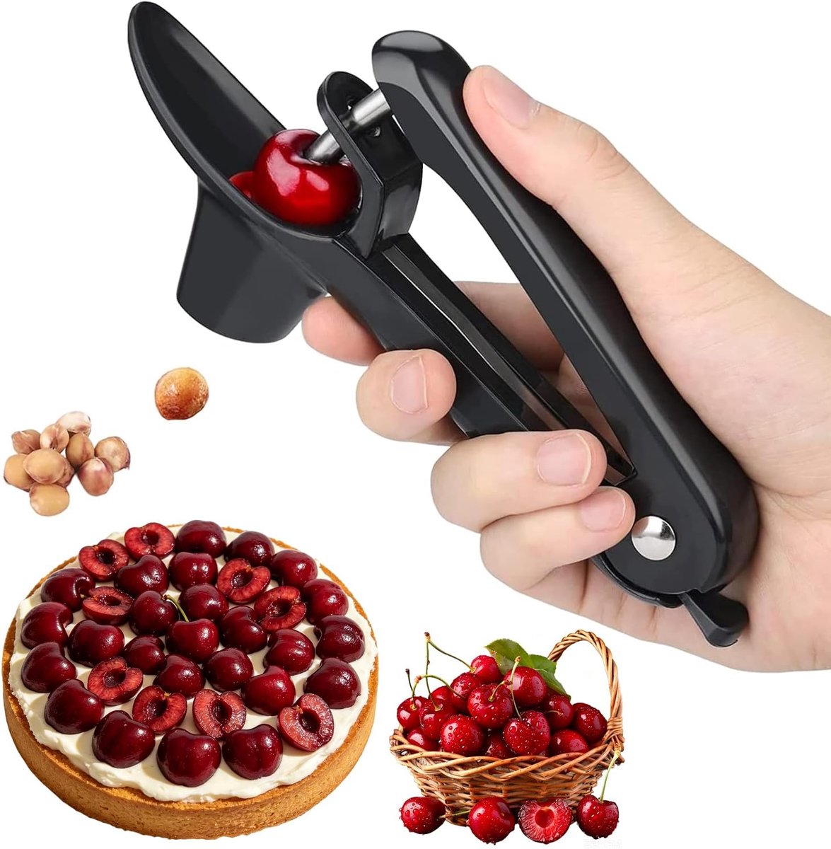 SnelShoppen - RVS Kersenpitverwijderaar - Handige Kersenpit Gadget - Duurzaam Fruit Pitter voor Kersen, Olijven en Bessen - Veilig voor Kinderen - Keu