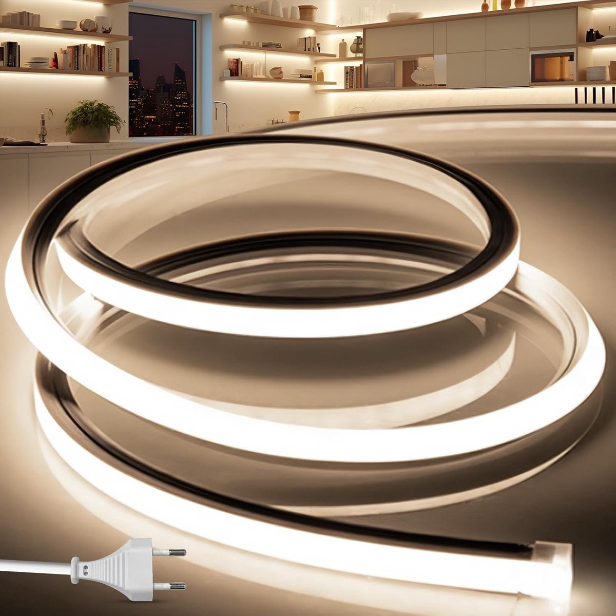 SnelShoppen - LED Neon Strip 20M Outdoor Waterproof IP65 Natuurlijke Witte Silicone Lamp 220V Flexibel en Snijbaar Voor Tuin, Keuken, Feest en Binneng