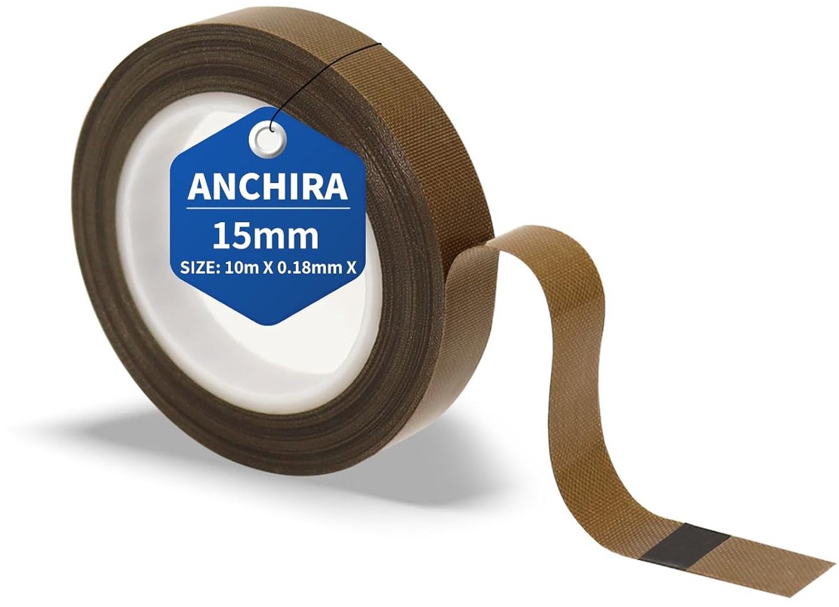 SnelShoppen - Teflon Tape Zelfklevend 15mm x 10m, Hoge Temperatuur Tape Tot 300°C, PTFE Tape Voor Stofzuigers, Hand Sealing, Pulse Sealing