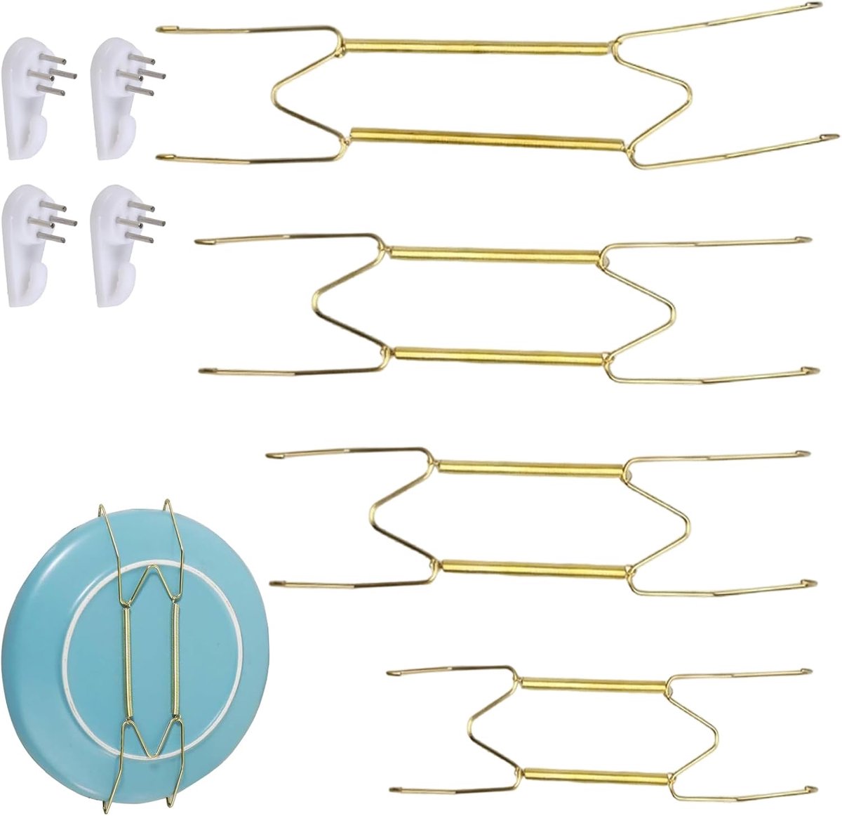 SnelShoppen - 4 Stuks Plate Holders Metalen Wandhouder met Lijmhaakjes - Makkelijk te Monteren Bordhouder voor Borden van 15 tot 30 cm - Ruimtebespare