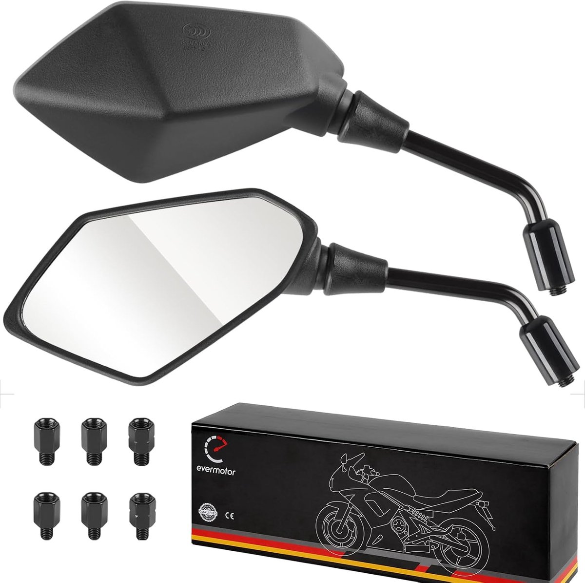 SnelShoppen - Universele Motor Achteruitkijkspiegel - E-Tested - 2 x M10 en 2 x M8 Rechtsdraad, 1 x M10 en 1 x M8 Linksdraden - Motoraccessoires en Ve
