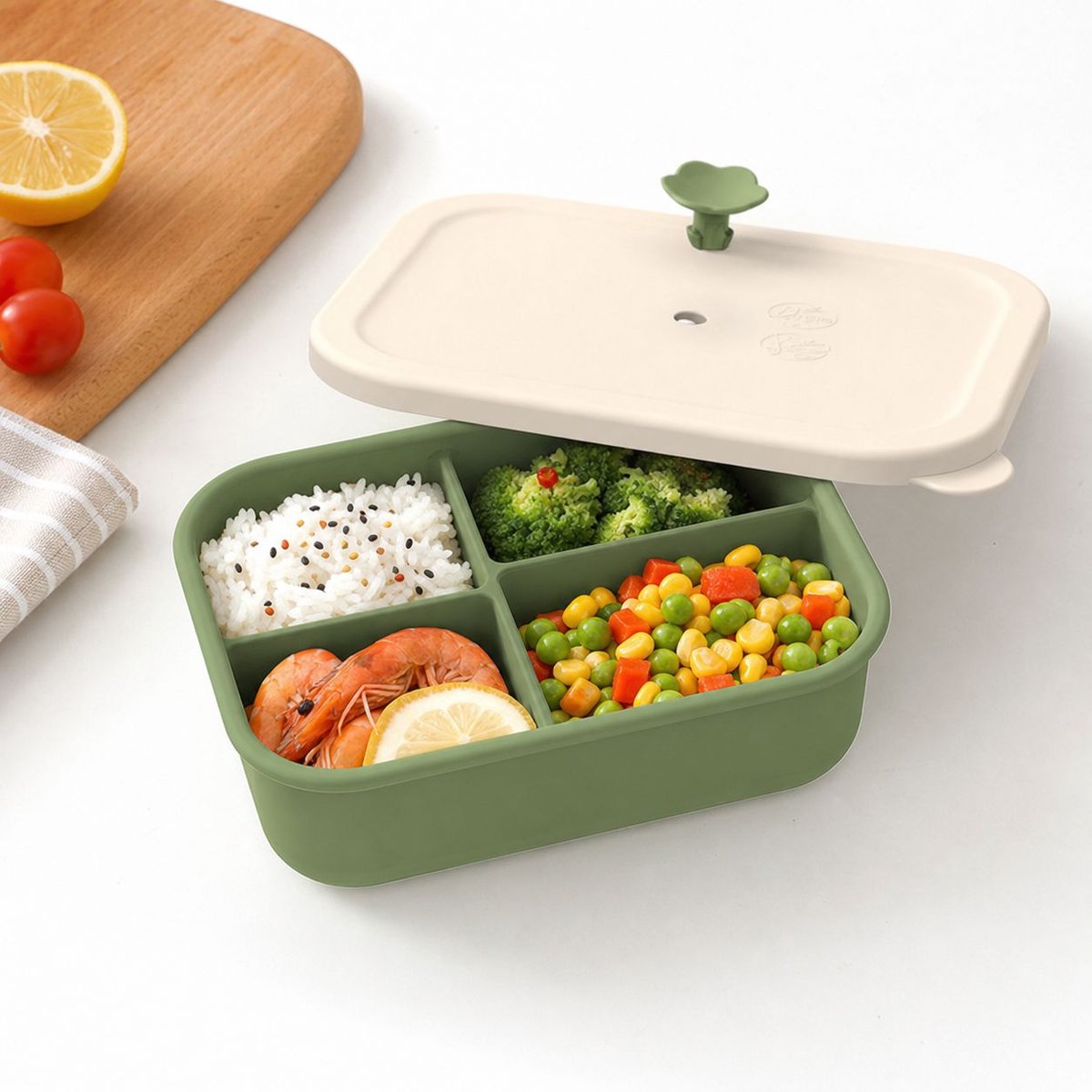 VHV-Siliconen Lunchbox met 4 Vakken - Lekvrije Bento Box voor Werk en School - Magnetronbestendige Broodtrommel - BPA-vrij - Eenvoudig te Reinigen