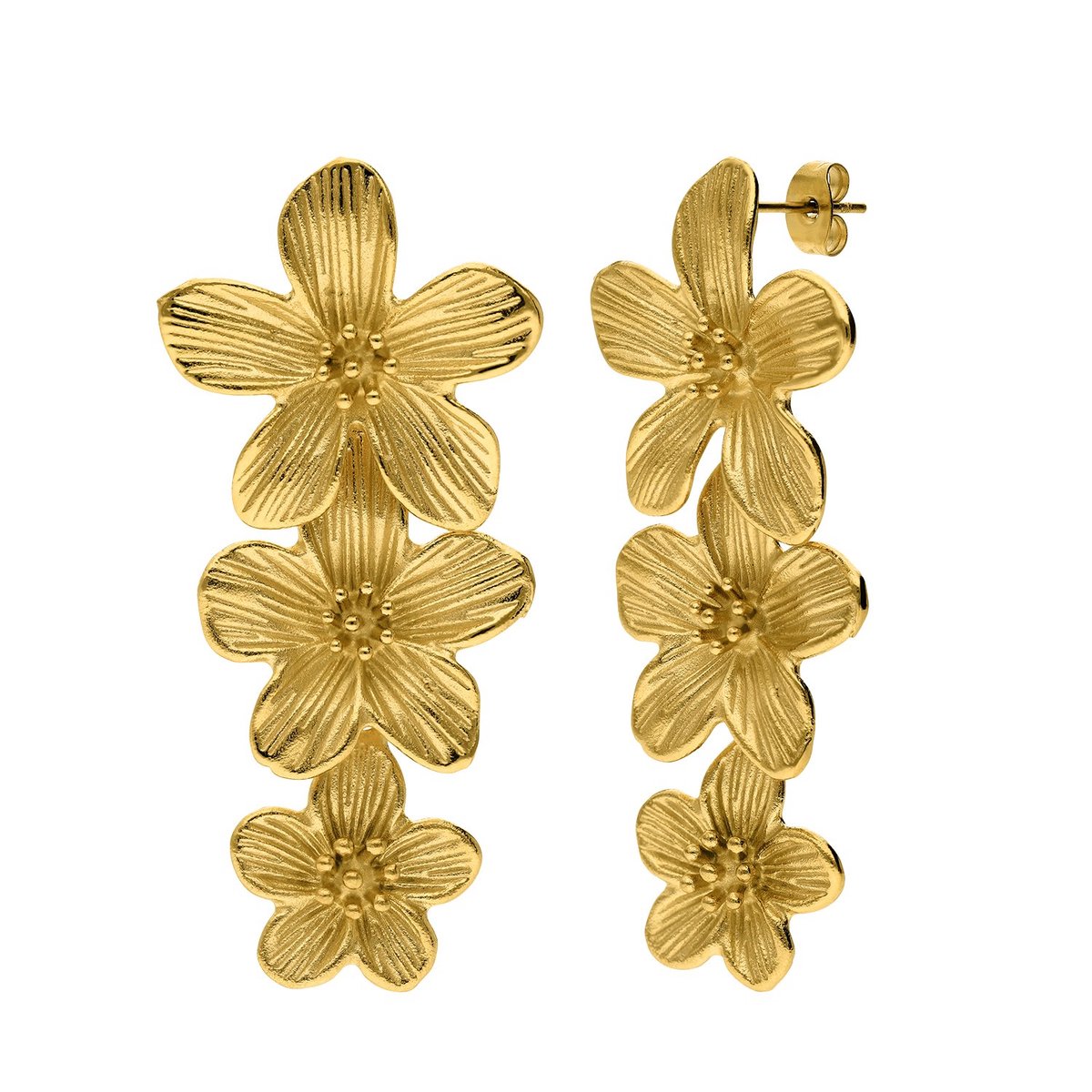 Lucardi Dames Stainless steel oorknoppen bloem voor dames - Oorbellen - Staal - Goudkleurig