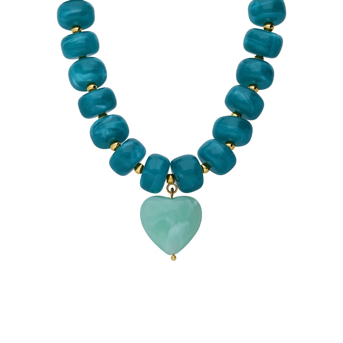 Lucardi Dames Stainless steel kralenketting met hanger hart voor dames - Ketting - Staal - Goudkleurig - 47 cm