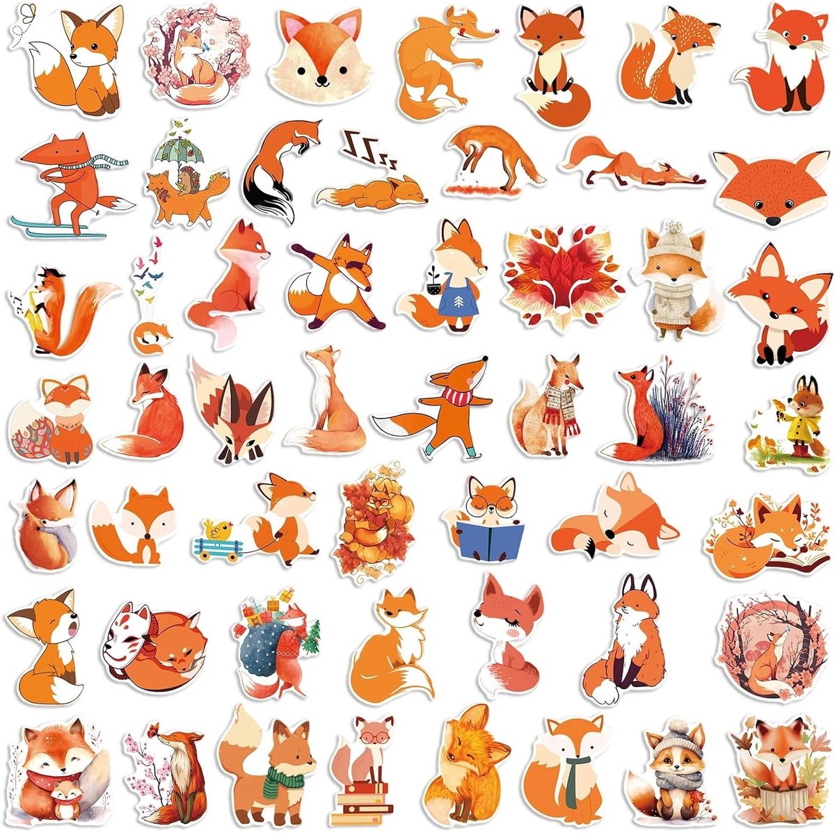 50 Stuks Schattige Vos Stickers Set voor Kinderen, Waterdichte Dieren Stickers voor Scrapbook, Laptop en Auto, Creatieve Muurdecoratie