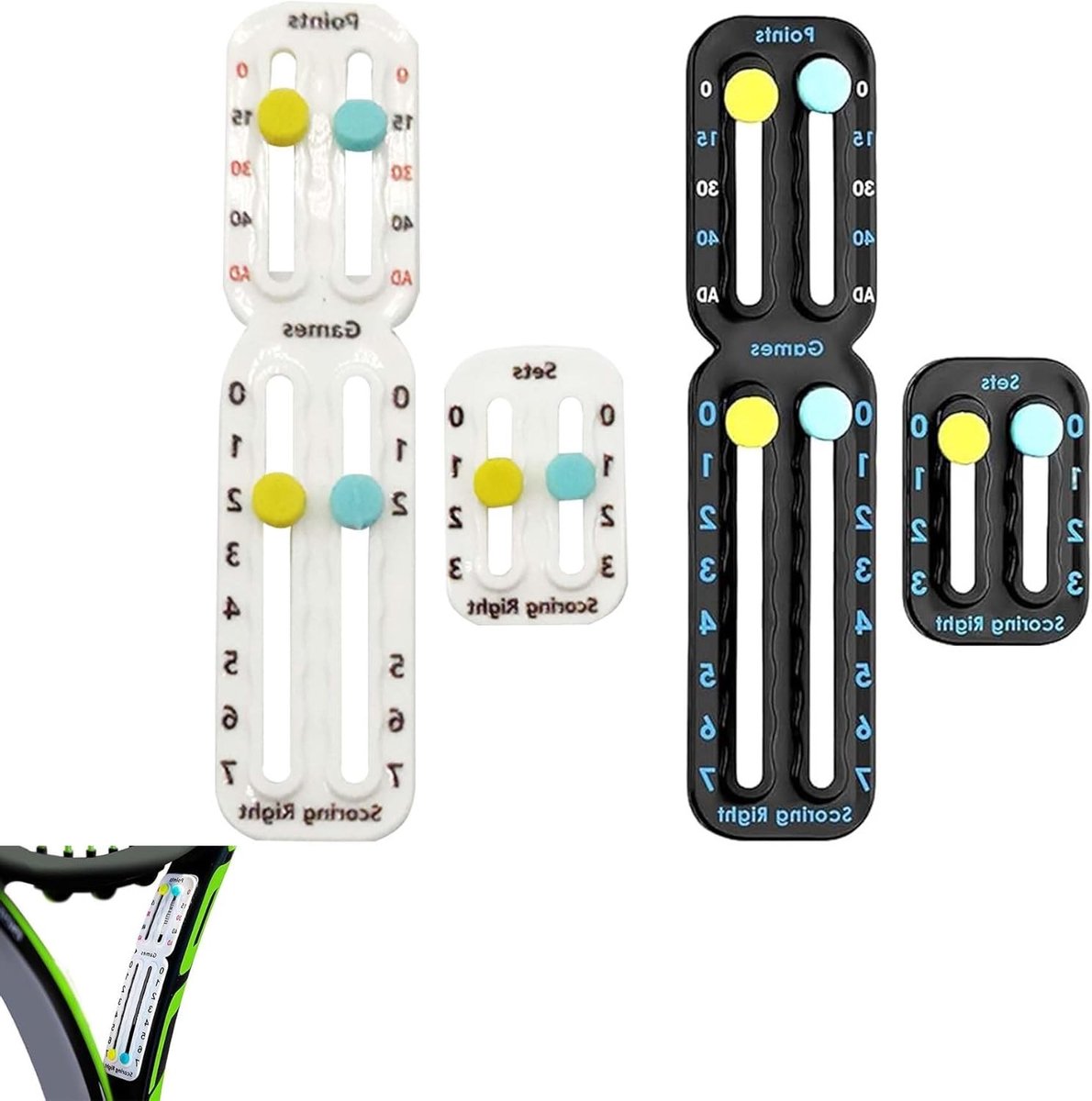Tennis Racket Markers Set, Draagbare Scorecounter voor Tennis, Ideaal voor Puntentelling en Wedstrijden, Inclusief Plakstrips en Makkelijk in Gebruik