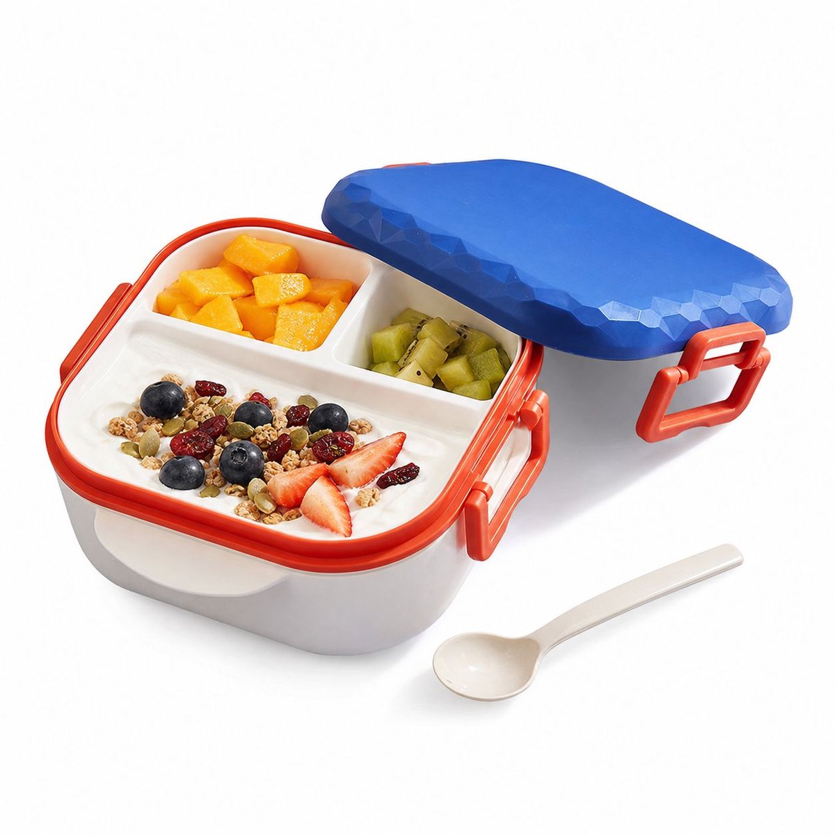 VHV-Ontbijt Lunchbox met Vakken - Yoghurtbakje voor Onderweg - Magnetronbestendige Bento Box voor Werk en School - BPA-vrij - Eenvoudig te Reinigen - 900ml - 18.5x16.5x8cm - Stijlvol Design