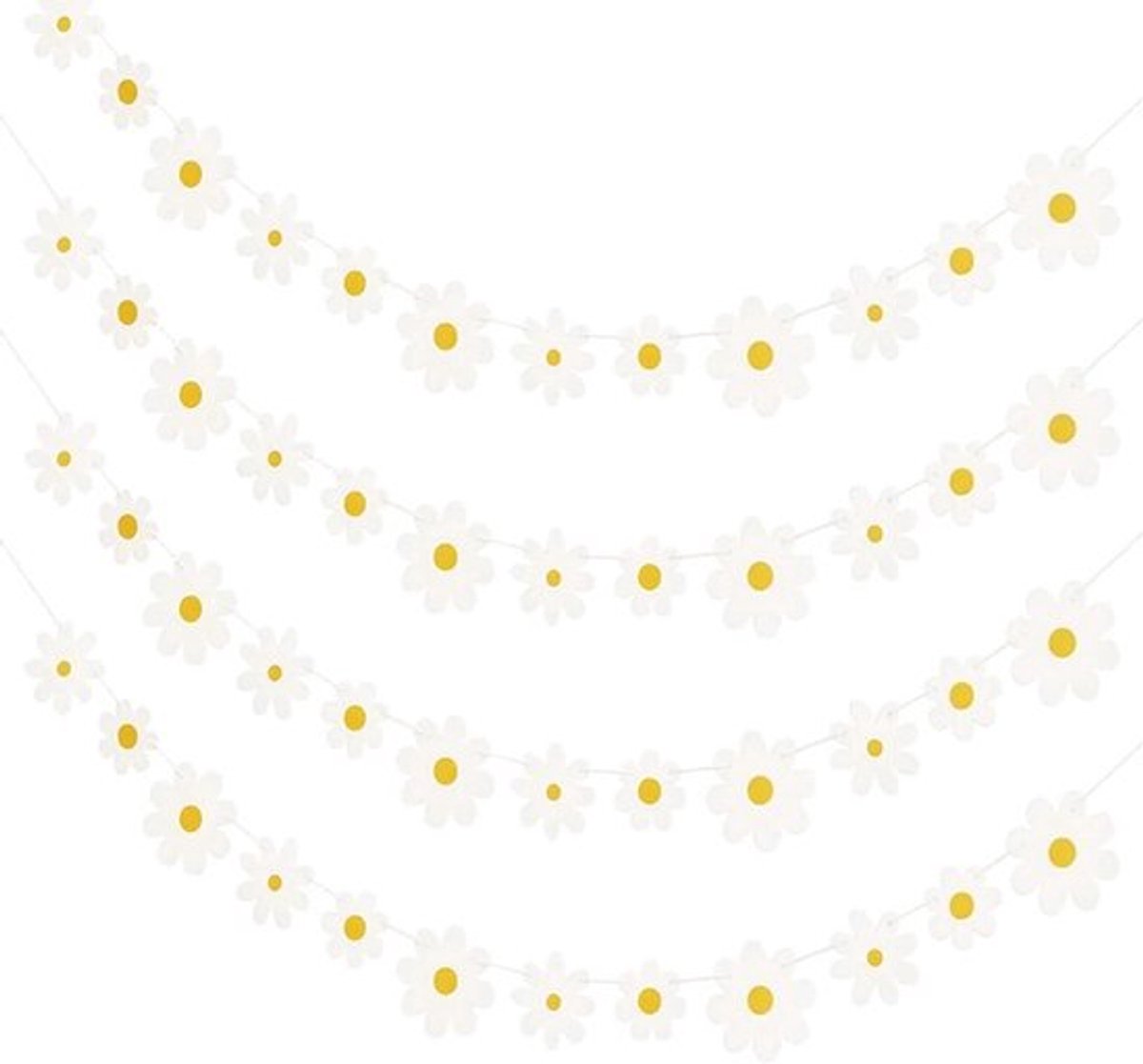 Girlande Daisy 5m Boho Witte Papier Girlande - 4 stuks, Voor Kinder Feest Zomerfeest Meisje Kamer - Boho Deco