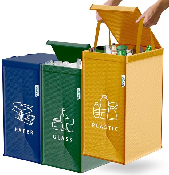 SnelShoppen - Recycling Afvalbakken Set van 3x40L voor Plastic, Papier ...