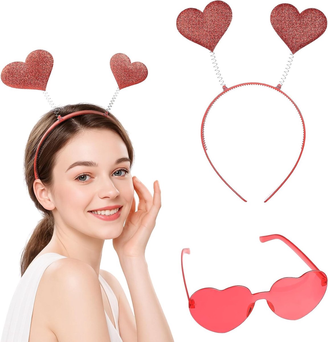 Grappige Hartvormige Haarband en Rode Zonnebril voor Feestdagen, Carnaval en Verjaardagen, Perfecte Kostuumaccessoires