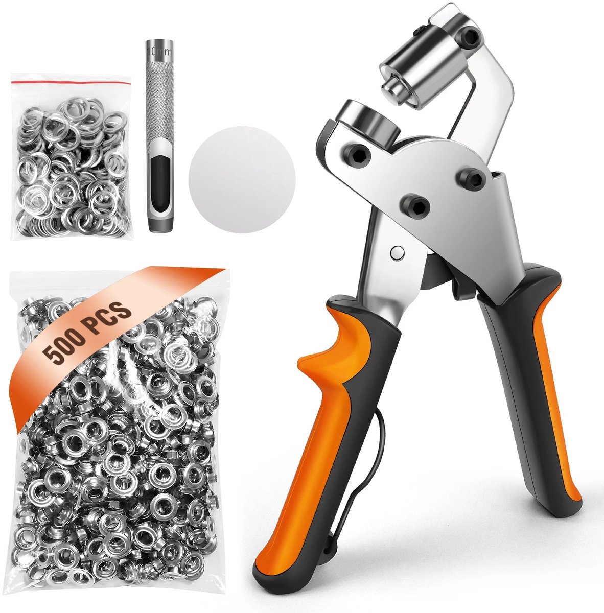Cherrys Finds - Drukknopen - Drukknopen met tang - Gereedschapset - Tang - Handwerken - Toolkit - Toolbox - Perstang - Met 500 Stuks Drukknopen - Diameter 10 mm - Zilver