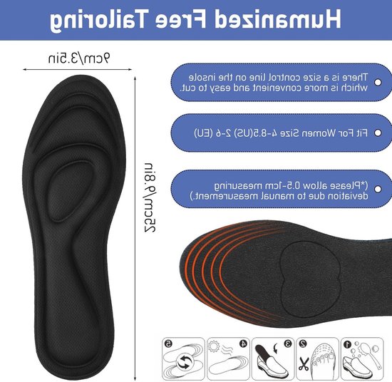 Ademende schokabsorberende inlegzolen voor dames en heren, 3 paar met voetboogondersteuning voor verlichting van voetpijn en optimaal comfort — afbeelding 5