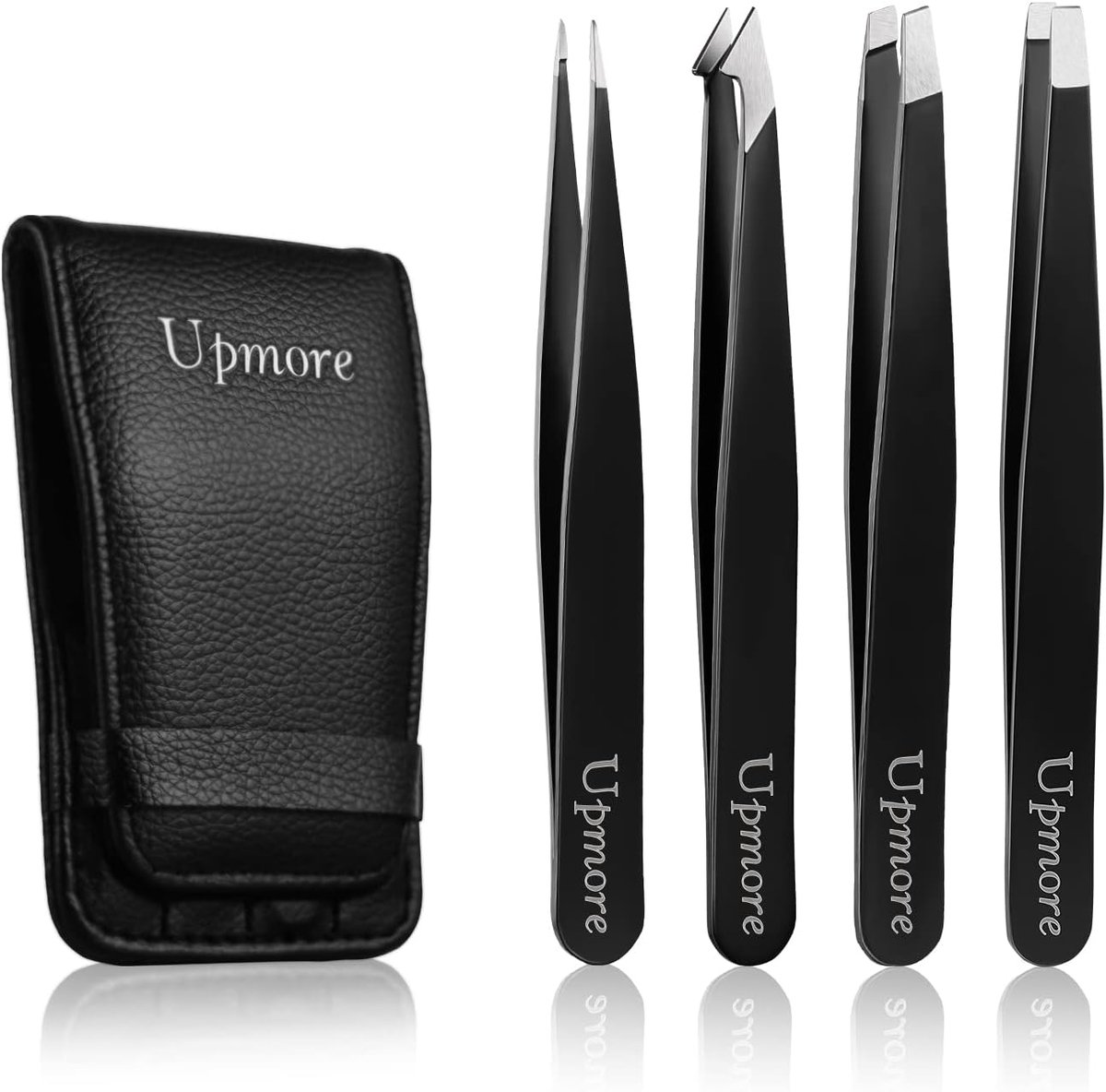 SnelShoppen - 4-Piece Professionele Tweezers Set van Roestvrij Staal, Multi-Purpose Pincet Set voor Ogen, Gezichtsbeharing, Ingegroeide Haren, Zwarte