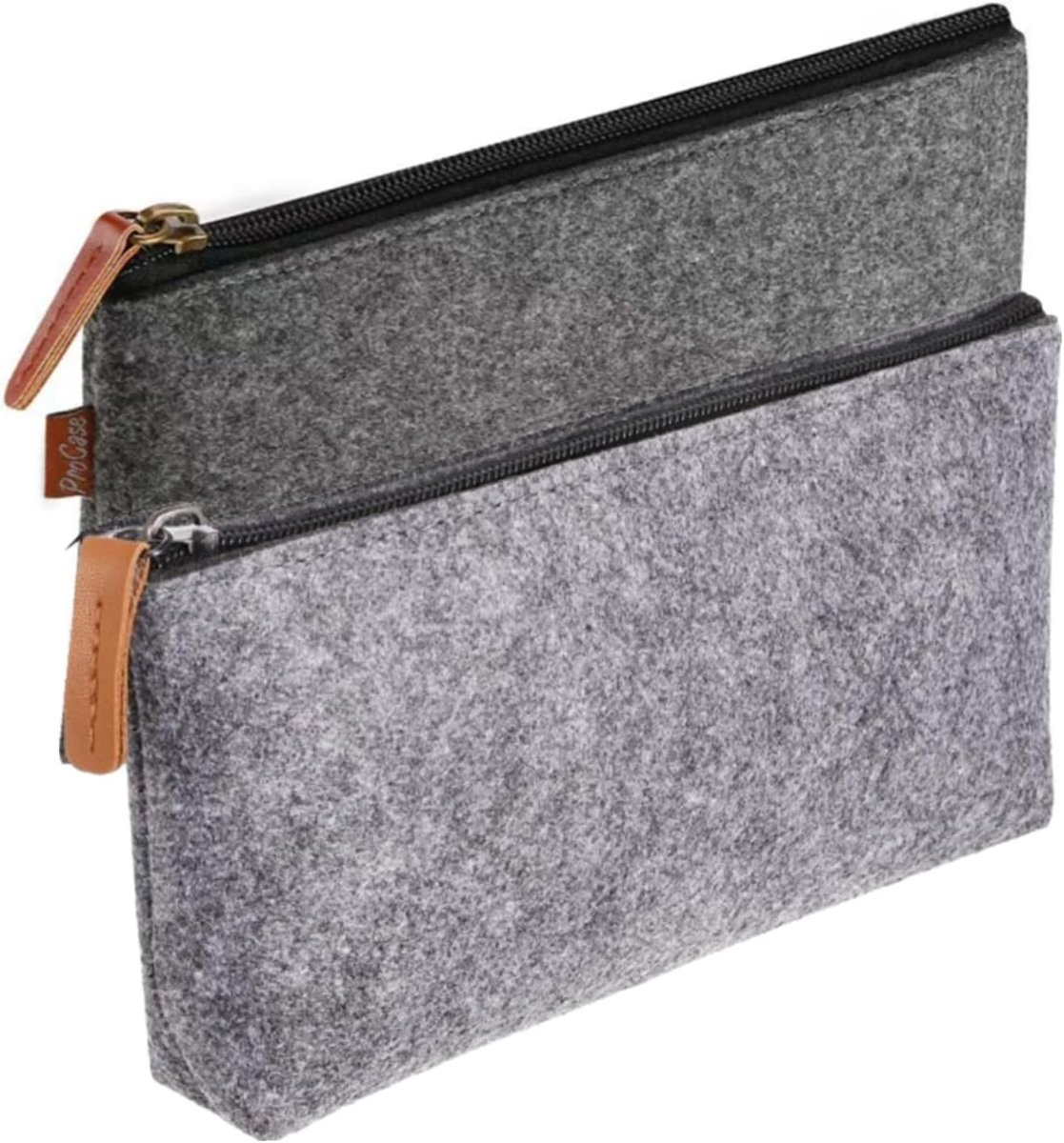 SnelShoppen - Multifunctionele Vilt Pennenhouder - 2 Stuks Stationery Tas met Rits voor Make-up en Schoolbenodigdheden - Lichtgrijs en Donkergrijs - P