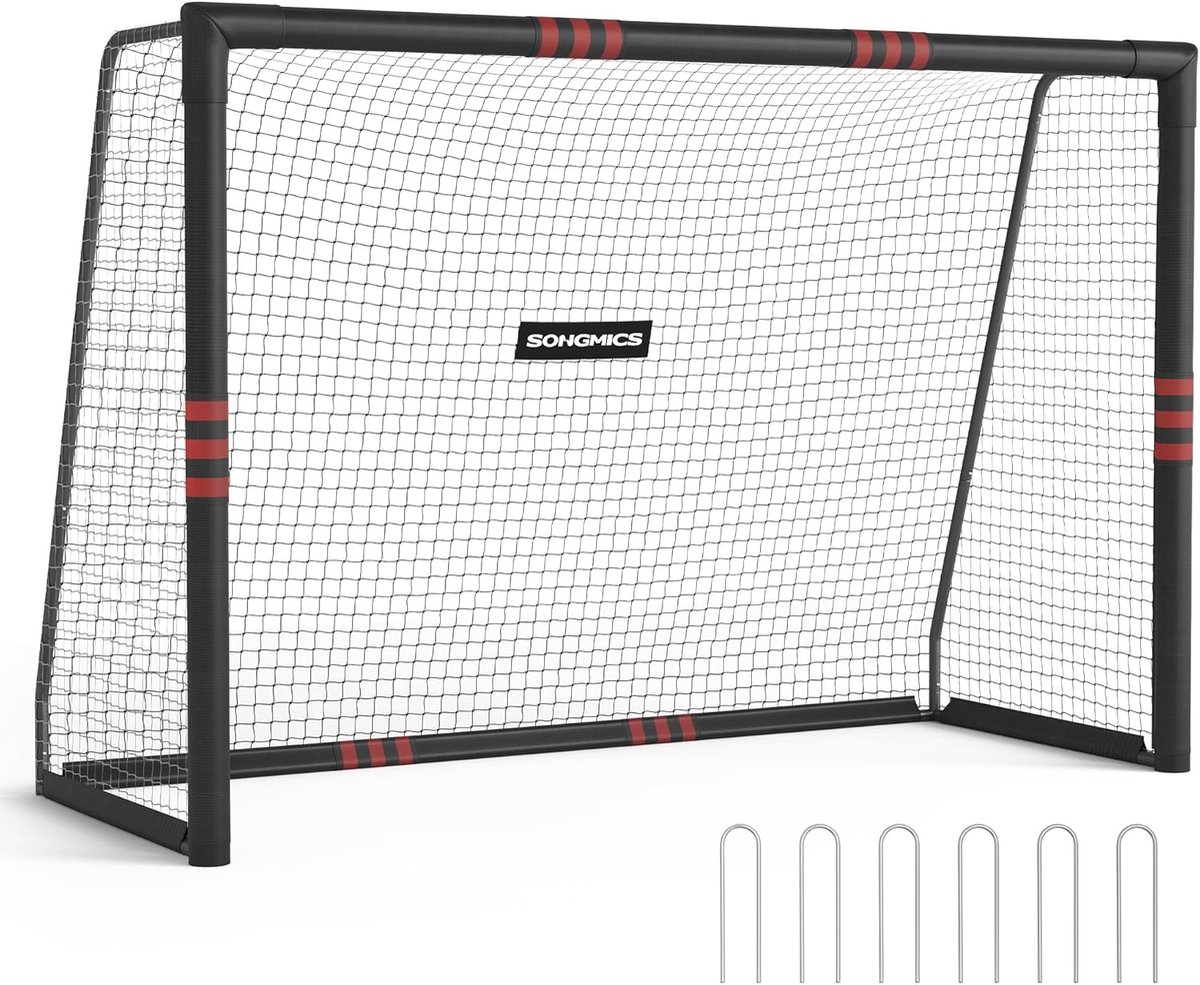 SONGMICS - Voetbaldoel voor alle leeftijden - 300x200 cm - staal, PE-net, buiten, tuin, strand, met schuimcoating, zwart