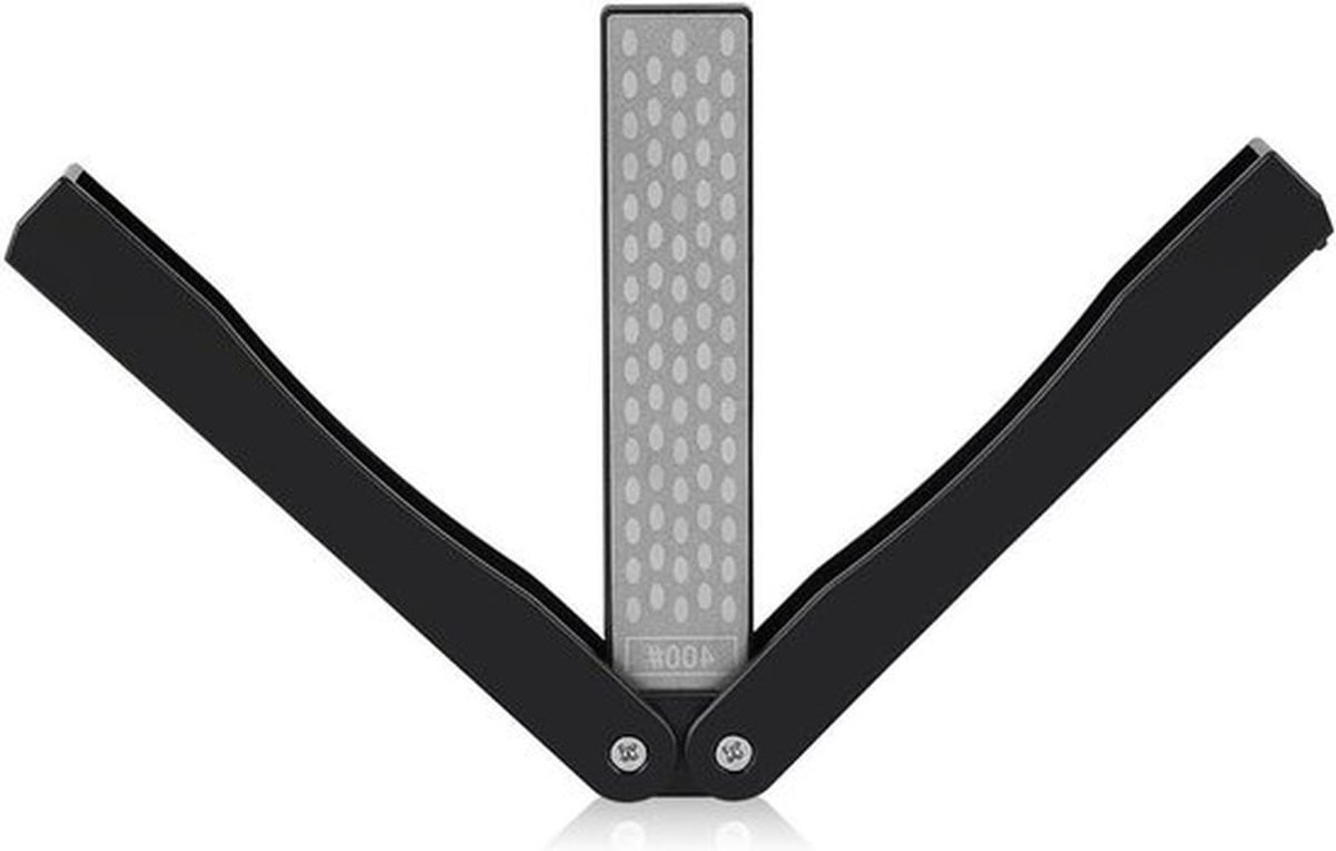 Diamant dubbelzijdige messenslijper met vouwbare tool voor buiten, camping, tuin en keuken - 400/600 korrel (zwart)