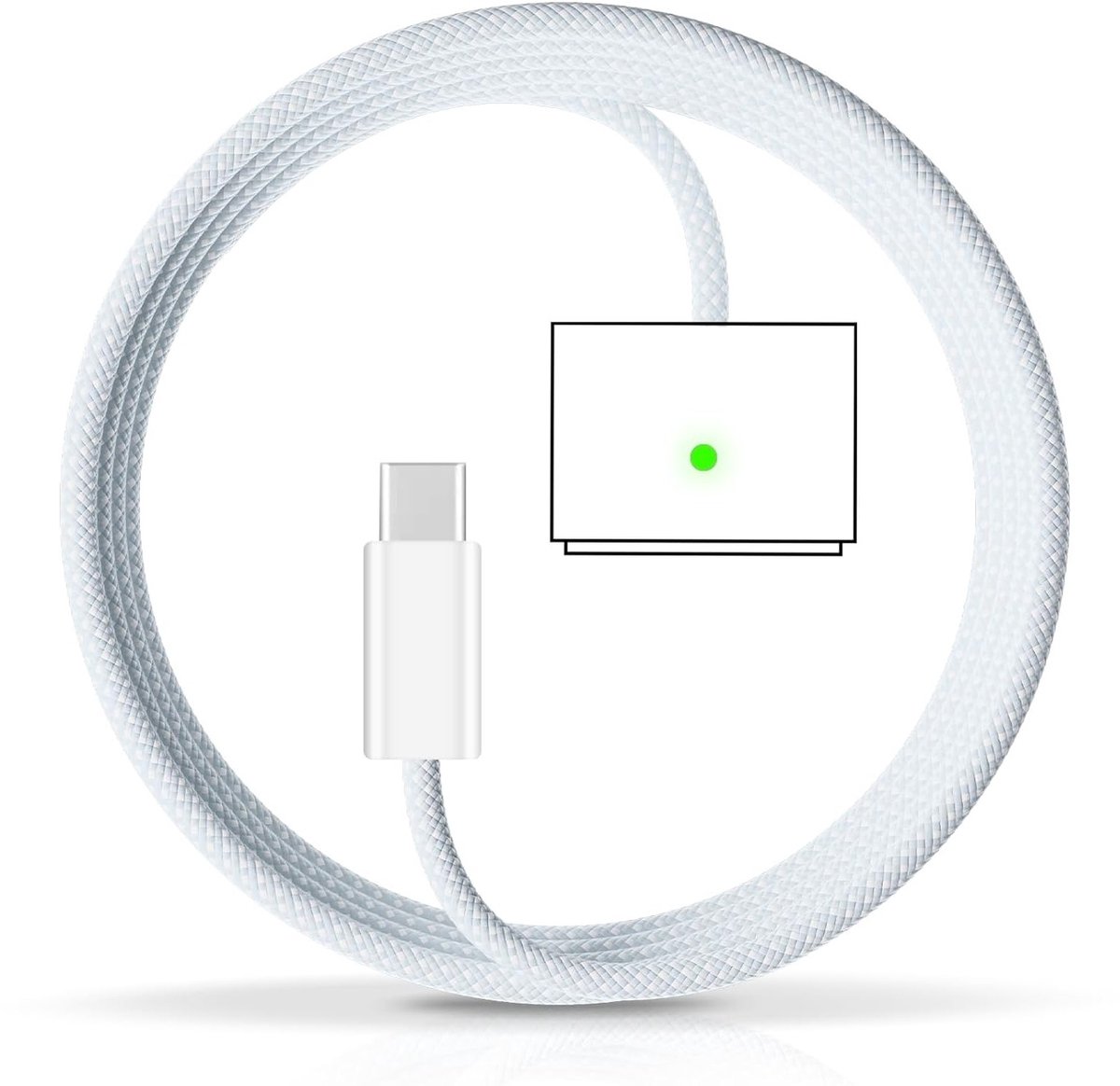 Magnetische oplaadkabel USB C 140W voor MacBook Pro en Air, 2M lengte, wit, snel opladen en dataoverdracht