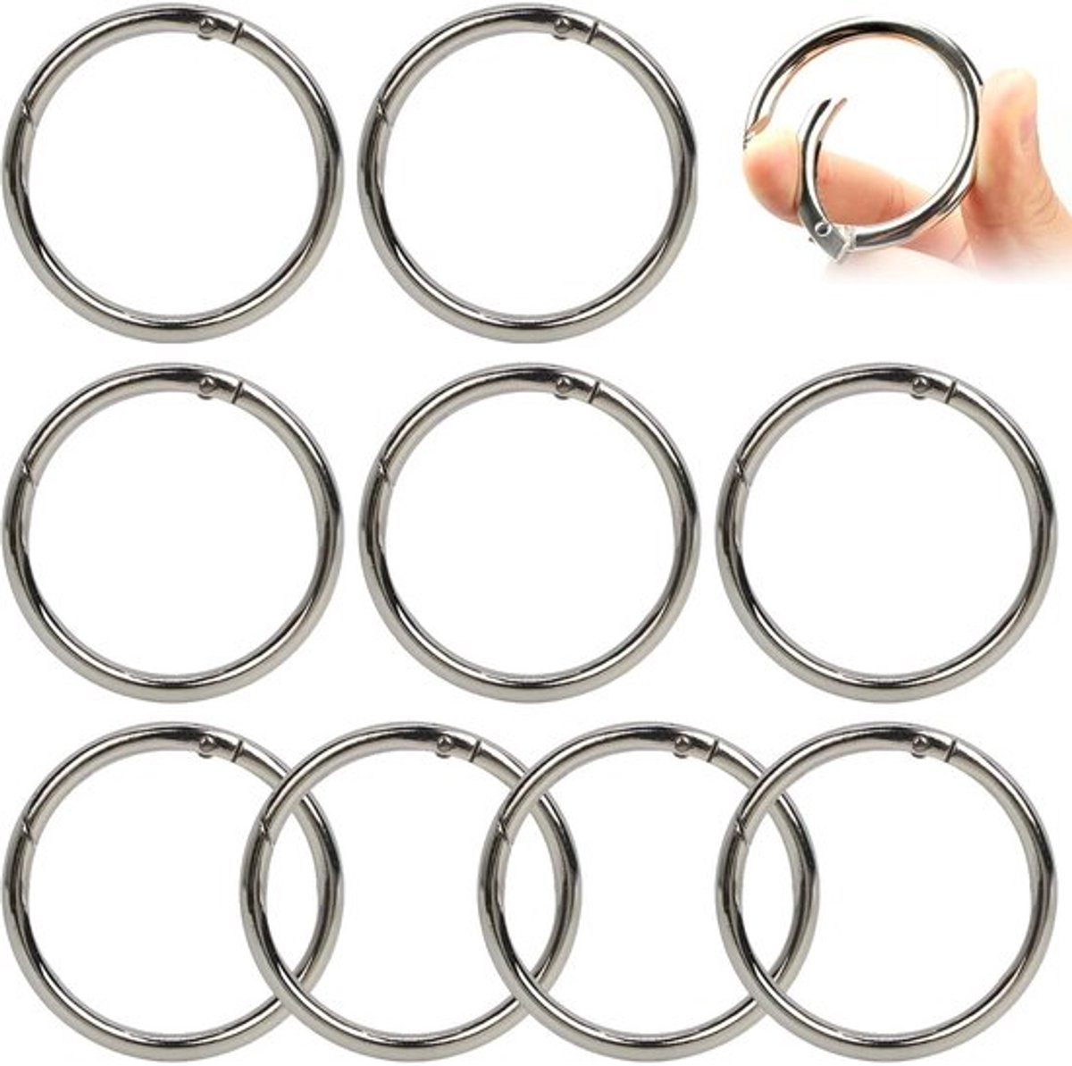 Karabijnhaken 10 Stuks - Ronde Sleutelhanger Ringen - 50 mm - Zink Legering - Groot Draagvermogen - Corrosiebestendig