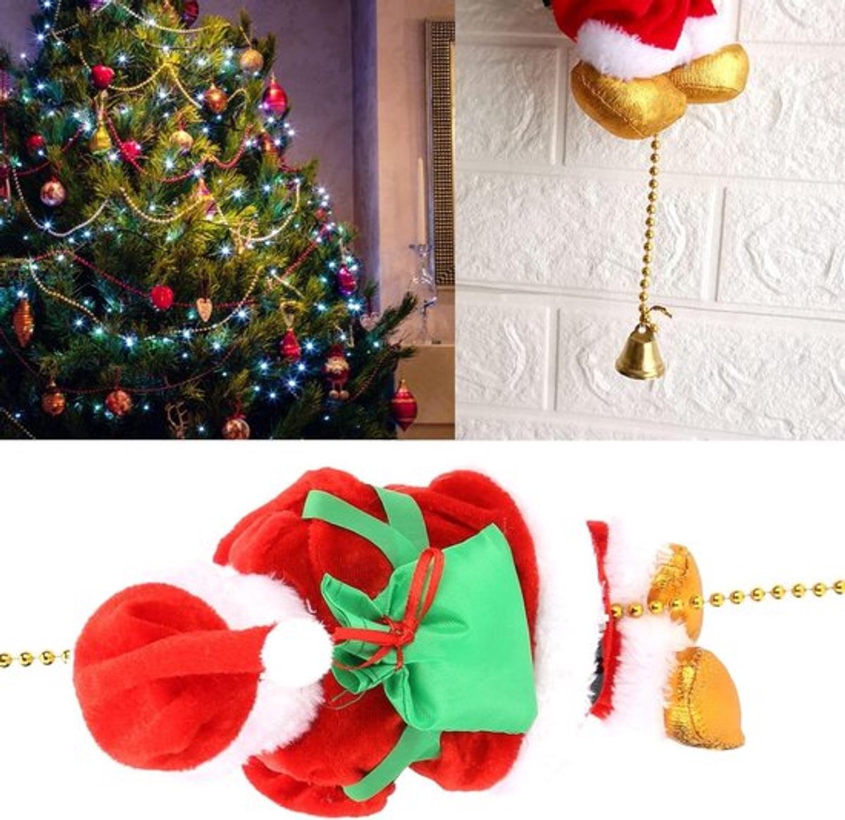 Bewegende Kerstman op Parelsnoer - Hangend Ornament voor Thuisdecoratie en Feestelijke Versiering