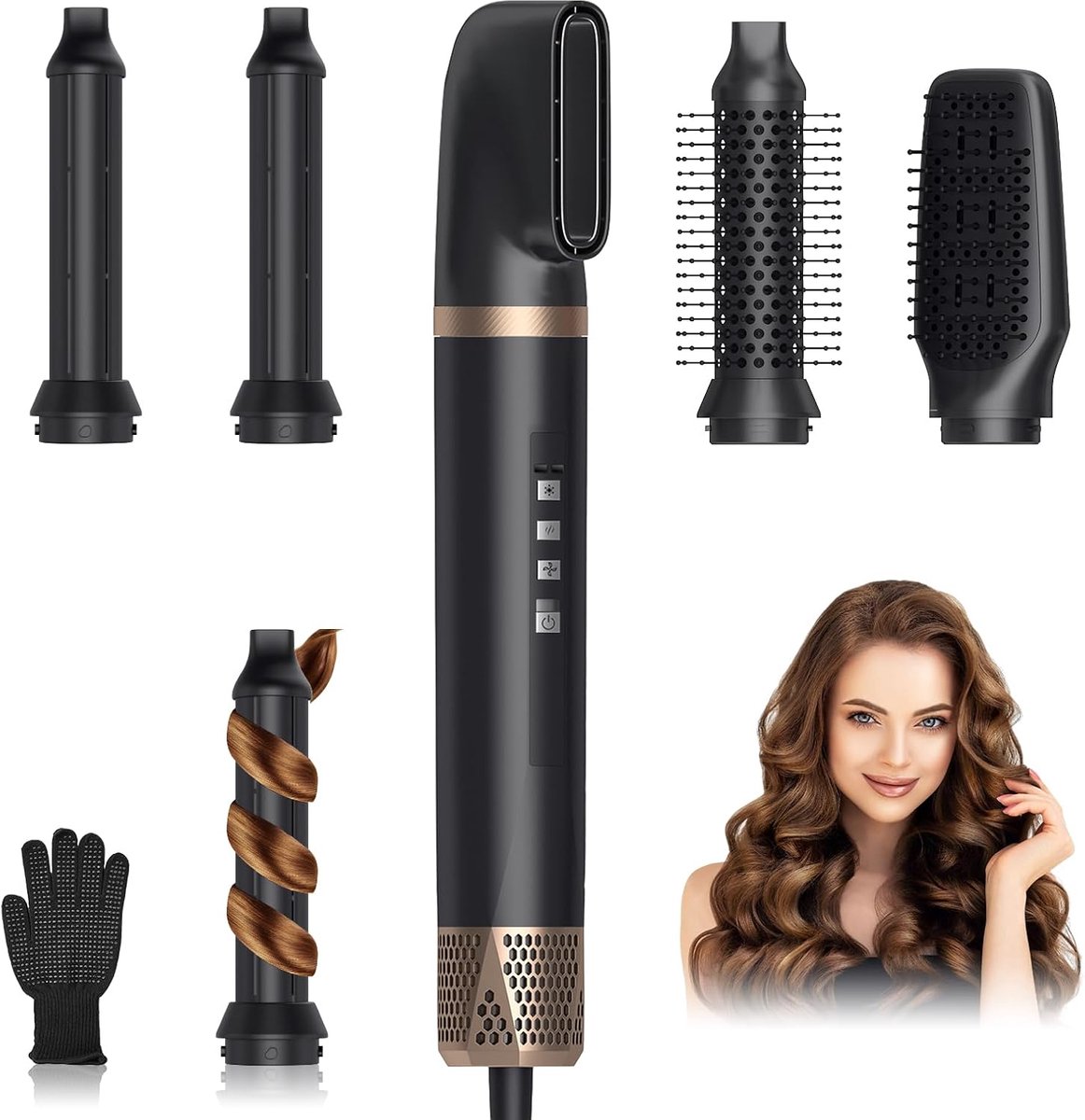 SnelShoppen - Air Brush 5 in 1 1400 W Hoge Snelheid Haardroger Styling Borstel met 3 Temperaturen, 3 Snelheden, Koude Lucht en 200 Miljoen Negatieve I