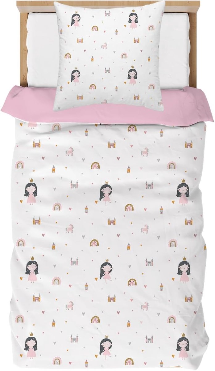 SnelShoppen - Dekbedovertrek Meisje 140 x 200 cm Roze 3D Print Microfiber Bedset met Kussensloop 65 x 65 cm - Perfect voor Kinderen, Feest, Verjaardag