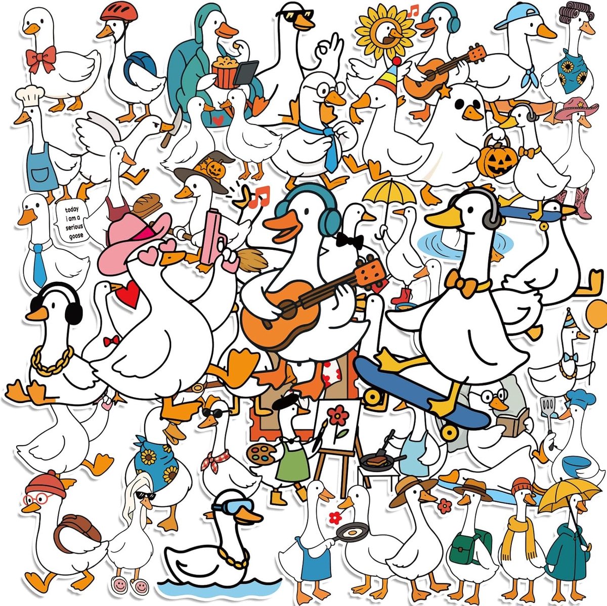 SnelShoppen - 50pcs Lieve Gans Stickers, Waterdichte Gans Meme Stickers, Grappige Dier Decoratie voor Waterfles, Auto, Telefoon, Laptop, Creatieve Sti