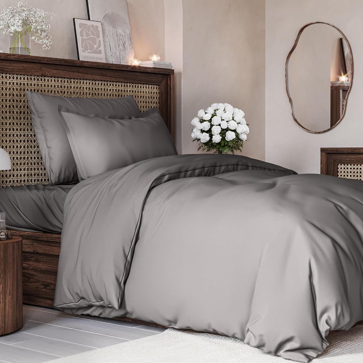 SnelShoppen - 3-Delige Duvet Dekbedovertrek Set 240x220 cm - Zacht Microvezel Polyester - Inclusief 2 Kussenslopen 80x80 cm - Donkergrijs - Ademend, H