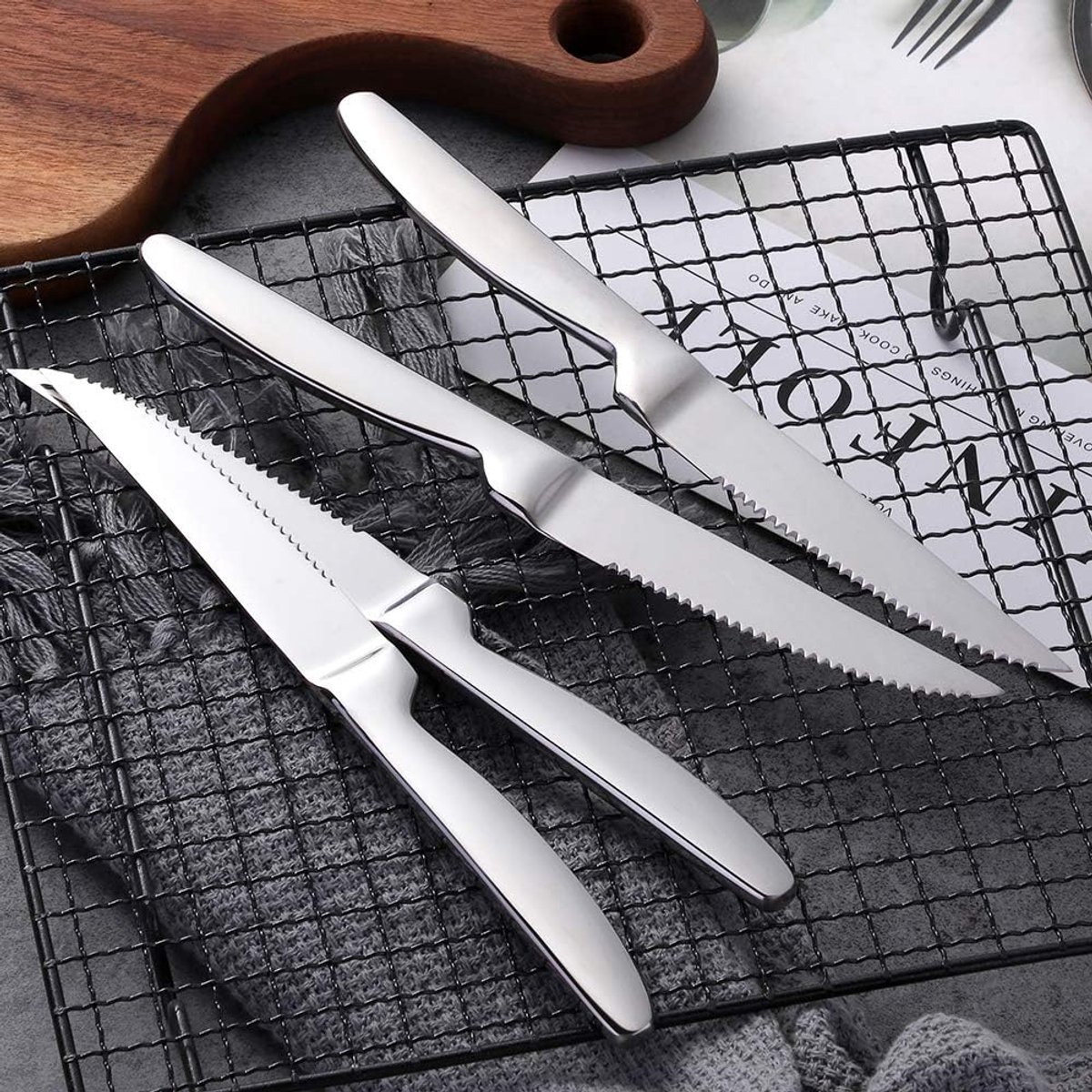 SnelShoppen - Steakmes Set 6-delig met Serrated Edge, RVS, 22cm, Zilver, Tafelmes, Vleesmes, Ideaal voor Diner en Barbecue