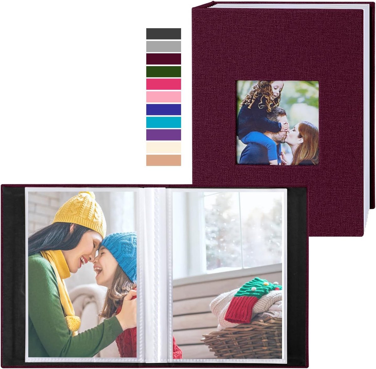 SnelShoppen - Fotoboek Album 10x15 cm - 100 Pagina's - Mini Pocket Fotoalbum - Verticaal - Linnen Violet - Perfect voor Feesten en Herinneringen