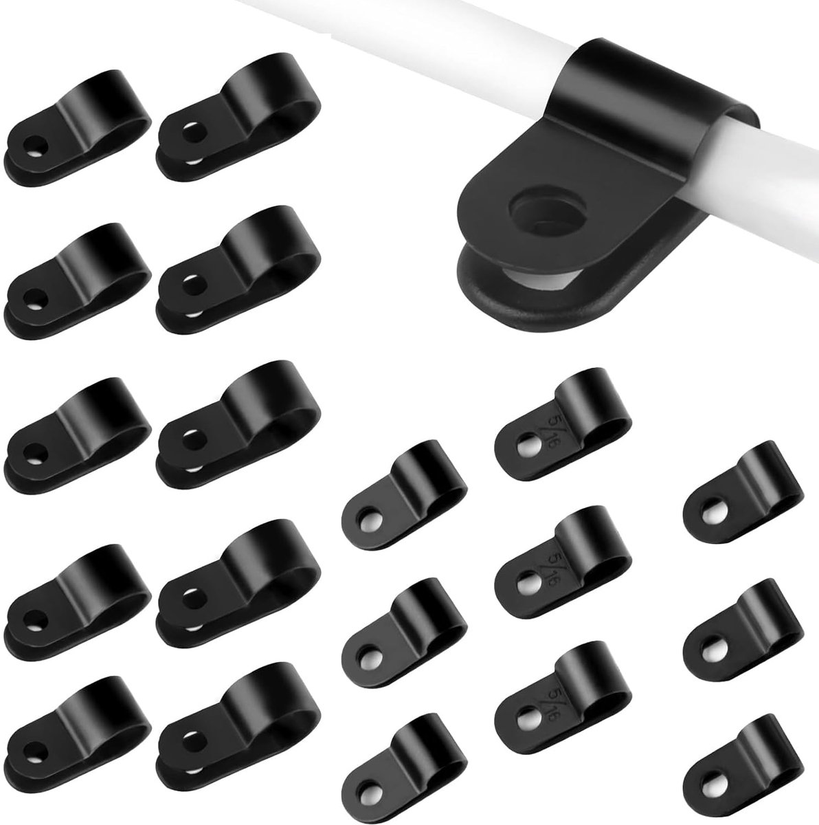 SnelShoppen - Set van 240 R Type Kabel Clips, 5 Maten Nylon R Clip, Kabelhouders, Zwart, Ideaal voor Kantoor en Thuisgebruik