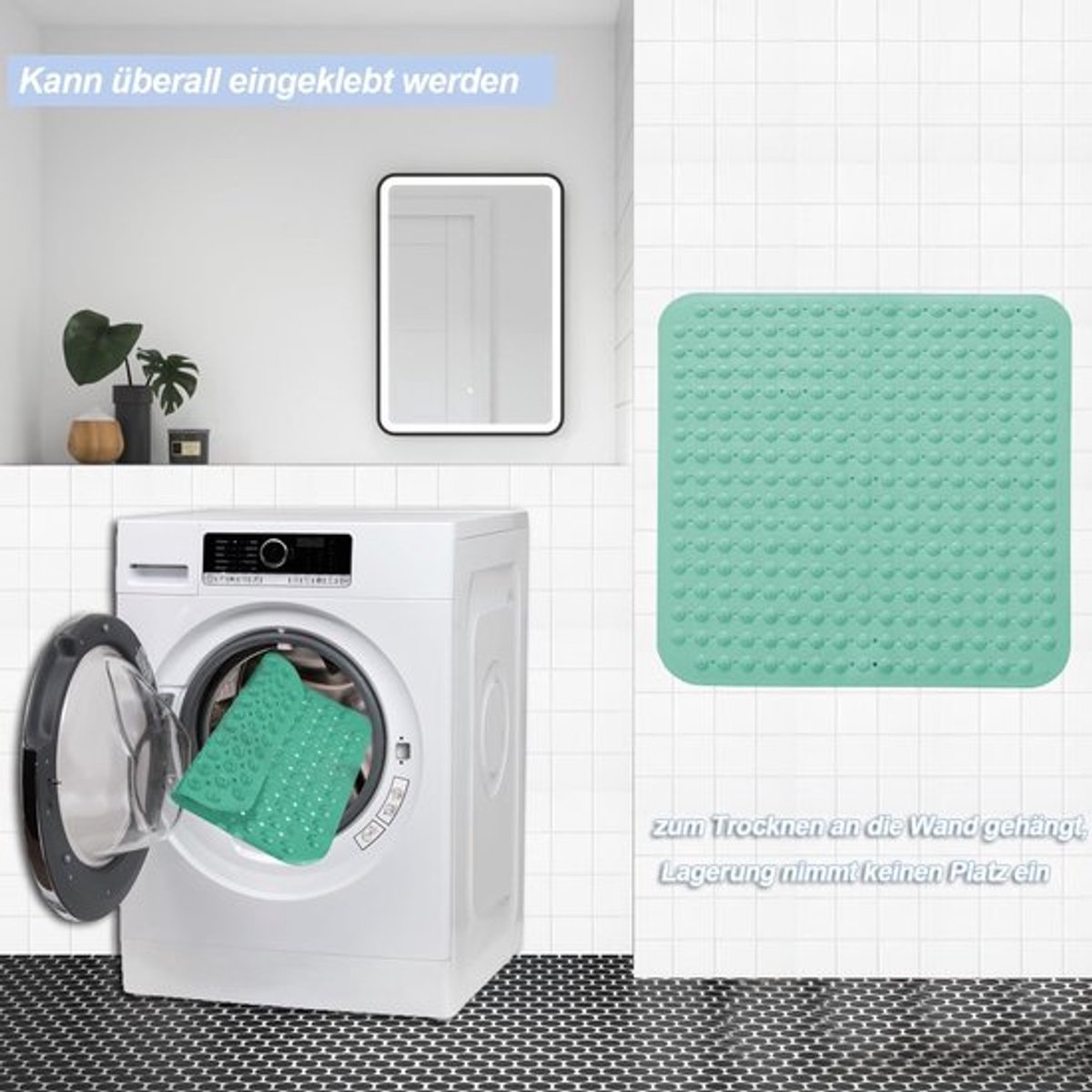 Douchemat groen 48 x 48 cm antislip zuignappen vierkant sauna doucheruimtes wasmachinebestendig