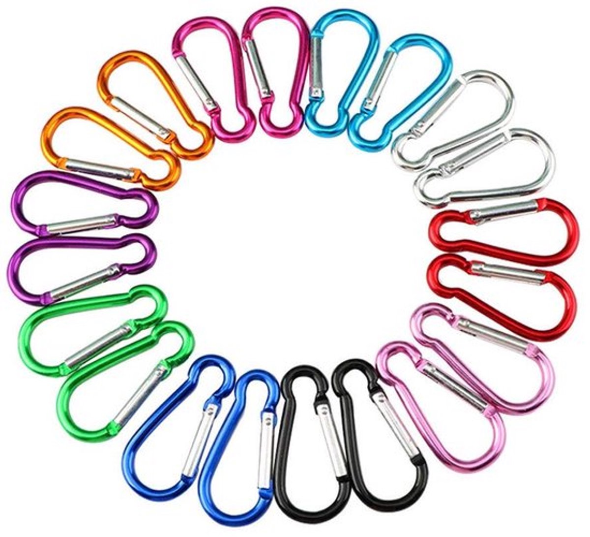 20 stuks Aluminium Kalebasvormige Karabijnhaken Set - Mini Sleutelhanger - Multifunctionele Clip met 5cm - Zwart