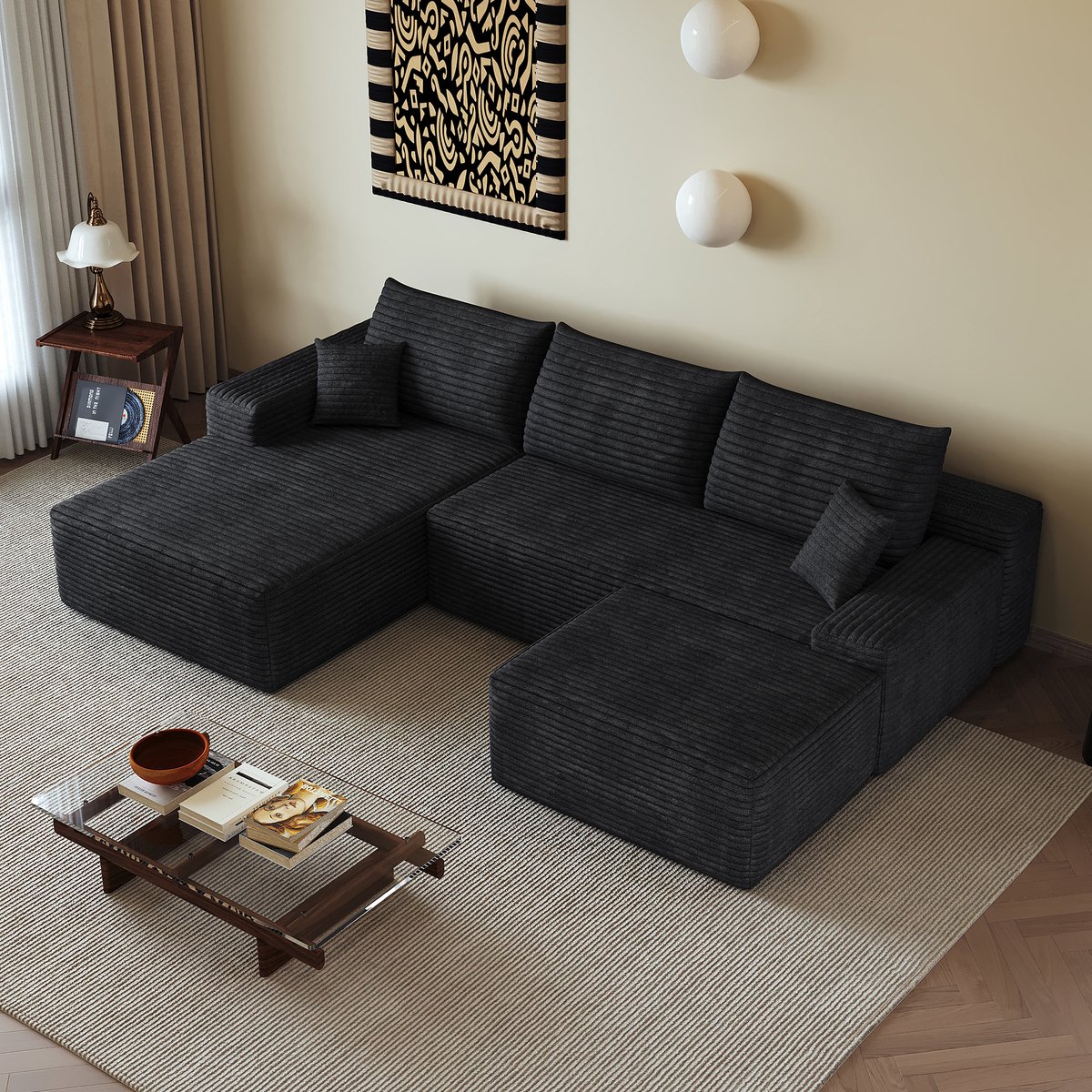 Hoekbank Modulaire Bank L Vormige Chaise Longue Zonder Montage Comfortabele Corduroy Bank