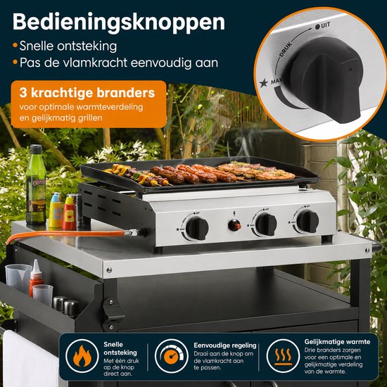 Seth Select Gasbarbecue 3 Branders - Draagbare Tafelgrill met Grill-, Bak- en Kookfunctie voor Camping, Picknick, Balkon, Tuin en BBQ — afbeelding 5