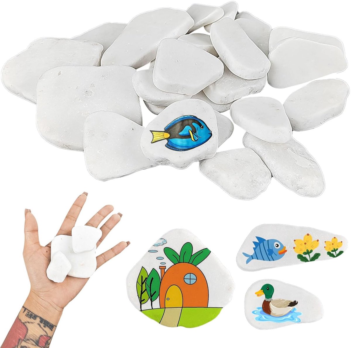 SnelShoppen - 25 Stuks Verfstenen voor Schilderen, Glad en Gekleurd, 5-8 cm Natuurlijke Rivierstenen, Decoratieve Kiezels voor DIY Projecten en Creati