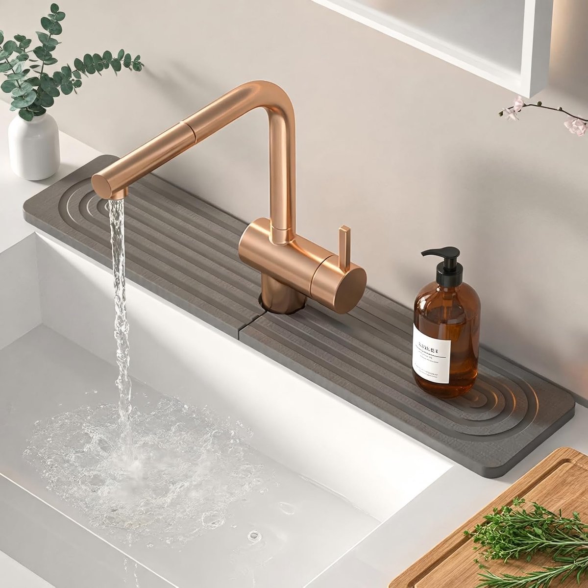 SnelShoppen - Absorberende Steen voor Afvoer, Keuken Droogmat, Sneldrogende Diatomiet, Afvoer Tray voor Keuken en Badkamer, Donkergrijs, 40 x 10 cm