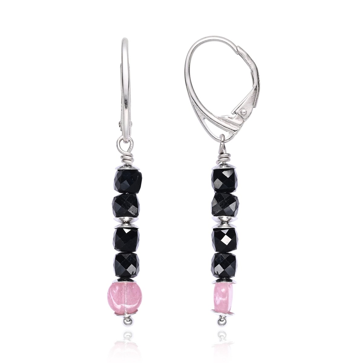 Cavill - Zilveren Oorbellen 925 Sterling Zilver - Roze & Zwarte Toermalijn 7,3 ct - Elegante, Moderne Toermalijn Sieraden
